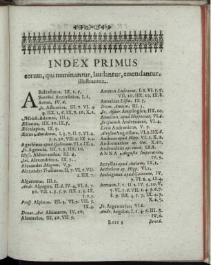 Index Primus. [Abb. siehe unnummerierte Paginierung]
