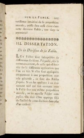 III. Dissertation. De la Division de la Fable.