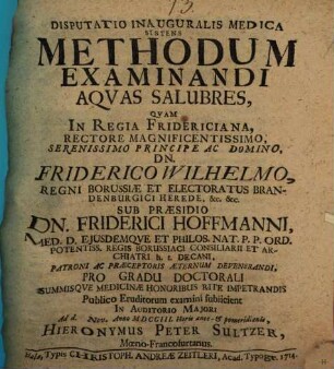 Diss. inaug. ... sistens methodum examinandi aquas salubres