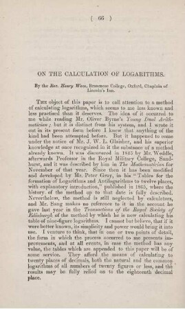 On the calculation of logarithms.