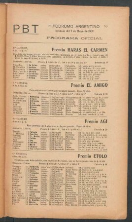Hipódromo Argentino - Reunión del 7 de Mayo de 1905