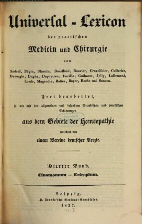 Universal-Lexicon der practischen Medicin und Chirurgie : von Andral, Bégin, Blandin, Bouillaud, Bouvier, Cruveilhier ..., 4. Cinamomum - Ectropium