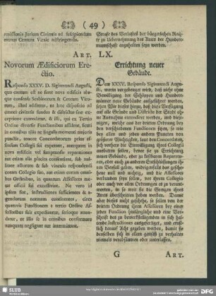 Art. LX. Novorum Aedifiorum Erectio