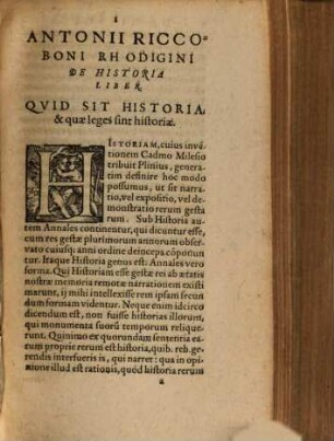 Antonii Riccoboni Rhodigini De Historia Liber