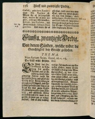 556-582, Fünff u. zwantzigste Predig. Von denen Sünden, welche wider die Gerechtigkeit bey Gericht geschehen