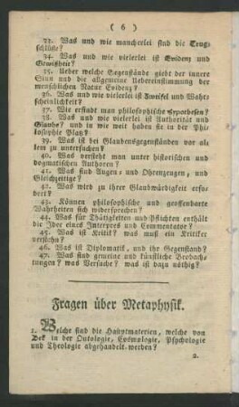 Fragen über Metaphysik