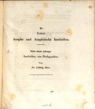 Ueber Anaphe und Anaphäische Inschriften : Nebst einem Anhange: Inschriften von Pholegandros