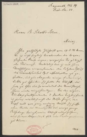 Brief an B. Schott's Söhne : 30.06.1889