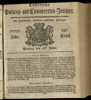 24tes Stueck, Montag den 14ten Junius 1773