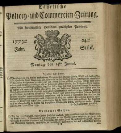 24tes Stueck, Montag den 14ten Junius 1773