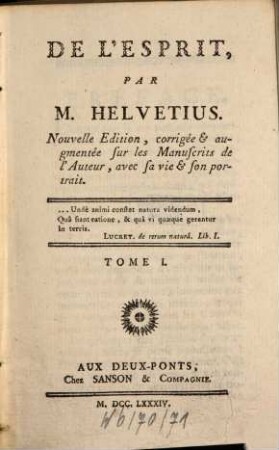 De L'Esprit, Tome I.