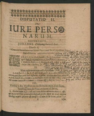 Disputatio II. De Iure Personarum. Respondente Johanne Stützing ...