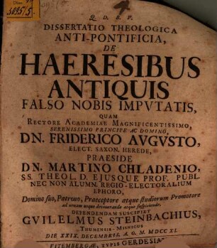 Dissertatio theologica anti-pontificia de haeresibus antiquis falso nobis imputatis