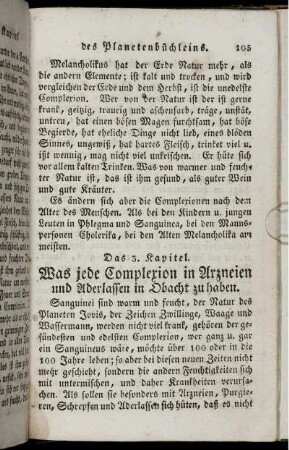 Das 3. Kapitel. Was jede Complexion in Arzneien und Aderlassen in Obacht zu haben.