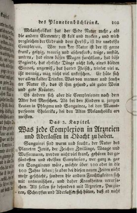 Das 3. Kapitel. Was jede Complexion in Arzneien und Aderlassen in Obacht zu haben.