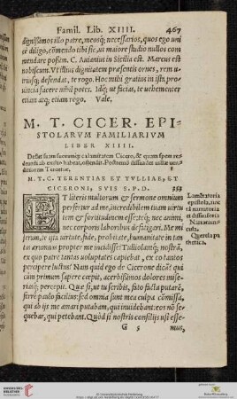 M T Ciceronis Epistolarum Familiarium Liber XIIII