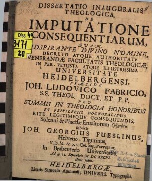 Diss. inaug. theol. de imputatione consequentiarum