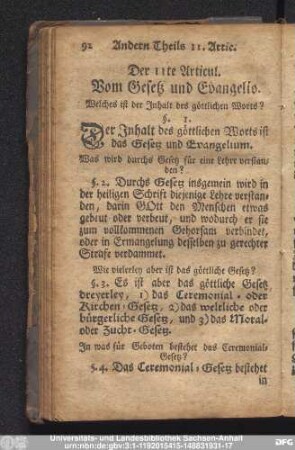 Der 11te Articul. Vom Gesetz und Evangelio.