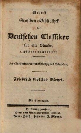 Friedrich Gottlob Wetzel : [ausgewählte Gedichte] ; mit Biographie