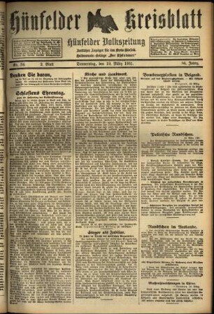 Zweite Ausgabe vom Donnerstag, den 19. März 1931.
