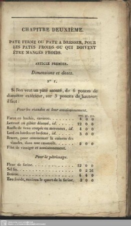 Chapitre Deuxième. Pate ferme ou pate a dresser, pour les patés froids ou qui doivent ètre mangés froids