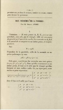 Deux théorèmes sur la parabole.