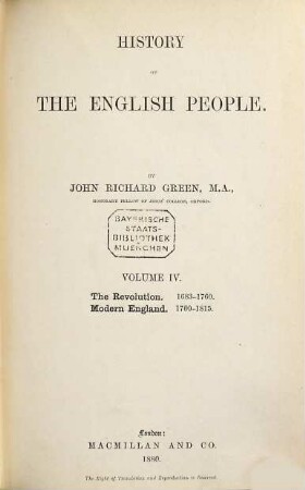 History of the English people, 4. The revolution (1683-1760), Modern England (1760-1815)