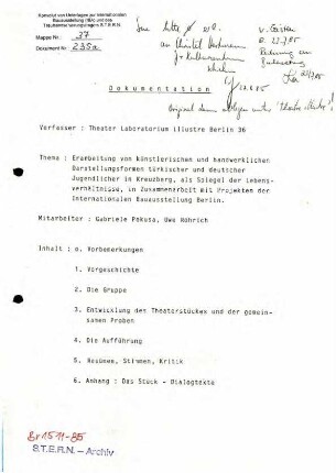 Dokumentation: Interkulturelle               Projektarbeit in Kreuzberg durch Theater Laboratorium illustre