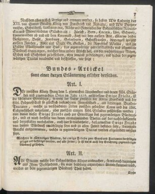Bundes-Artickel samt einer kurzen Erläuterung etlicher derselben