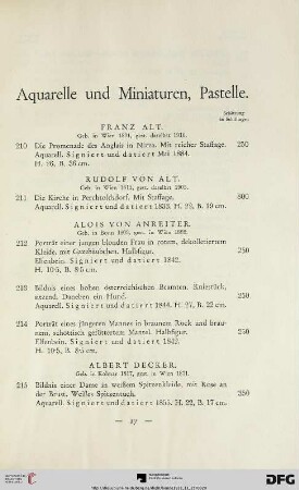 Aquarelle und Miniaturen, Pastelle (Nr. 210-259)