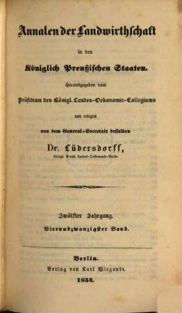Annalen der Landwirthschaft in den Königlich Preußischen Staaten, 24. 1854 = Jg. 12