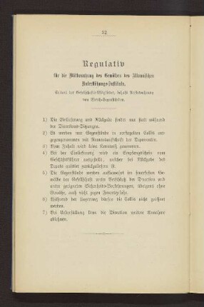 Regulativ für die Mitbenutzung des Gewölbes des Altonaischen Unterstützungs-Instituts