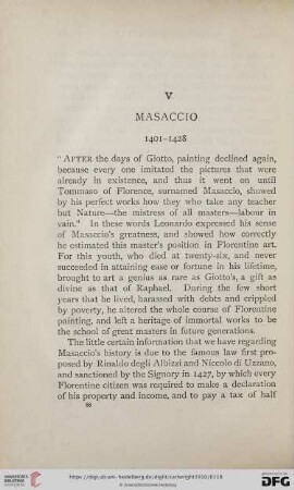 V. Masaccio 1401-1428