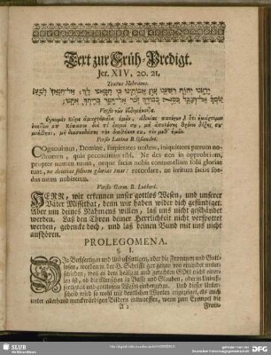 Text zur Früh-Predigt. Jer. XIV, 20. 21