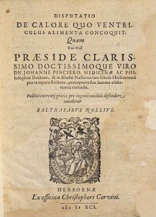 Disputatio De Calore Quo Ventriculus Alimenta Concoquit