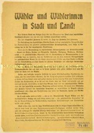 Programmatischer Wahlaufruf der Unabhängigen Sozialdemokratischen Partei Deutschlands für Verstaatlichung und Aufbau eines sozialistischen Gesellschaftsmodells