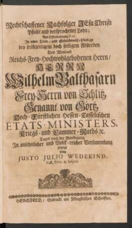 Rechtschaffener Nachfolger Jesu Christi Pflicht und versprochener Lohn