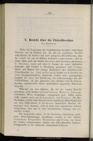 V. Bericht über die Fleischbeschau