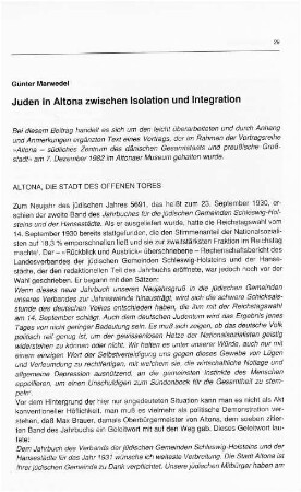 Juden in Altona zwischen Isolation und Integration