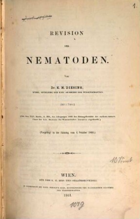 Revision der Nematoden : (vorgelegt in der Sitzung vom 4. October 1860)