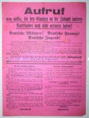 Propagadaflugblatt mit einem von Hitler unterzeichneten Aufruf zur Wahl von Ludendorff zum Reichspräsidenten