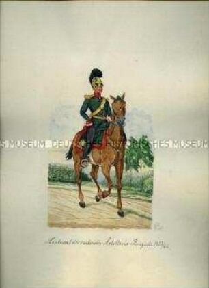 Uniformdarstellung, Leutnant der Reitenden Artillerie-Brigade zu Pferd, Sachsen 1853/1862.