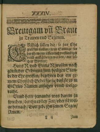 Breutgam vn[d] Braut zu Trawen vnd Segenen.