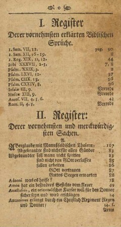 I. Register. Derer vornehmsten erklärten Biblischen Sprüche