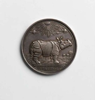 Medaille von Veit Schrempf auf das Nashorn Clara, 1748
