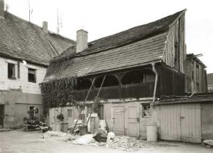 Belgern, Elbstraße 6. Wohnhaus (um 1800). Hofansicht des Hintergebäudes mit Laubengang