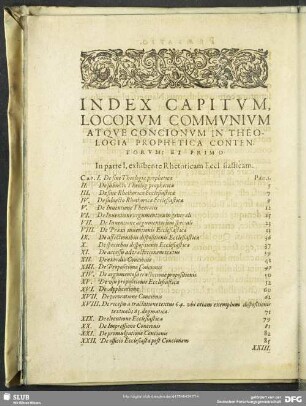 Index Capitum, Locorum Communium Atque Concionum In Theologia Prophetica Contentorum; Et Primo