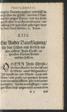 XIII. Ein Ander Dancksagung/ für das Leiden und sterben ...