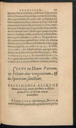 Credo in Deum Patrem, in Filium eius unigenitum, & in Spiritum sanctum.