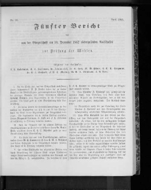 Nr. 11. Fünfter Bericht des von der Bürgerschaft am 10. December 1862 niedergesetzten Ausschusses zur Prüfung der Wahlen. April 1863.